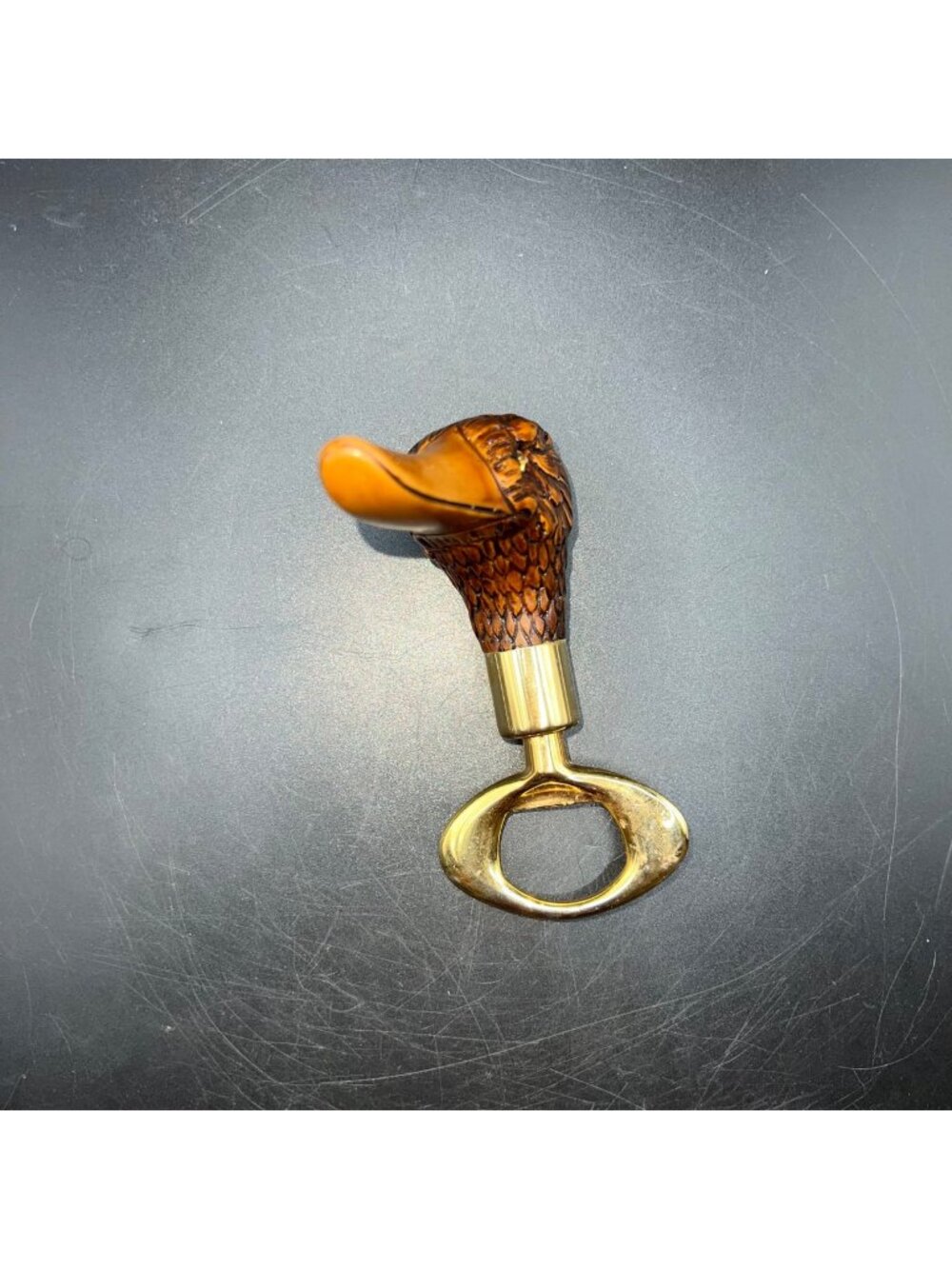 Duck Head Bottle Opener Brass Handle Unique Hand-Carved Design MCM Barware VTG